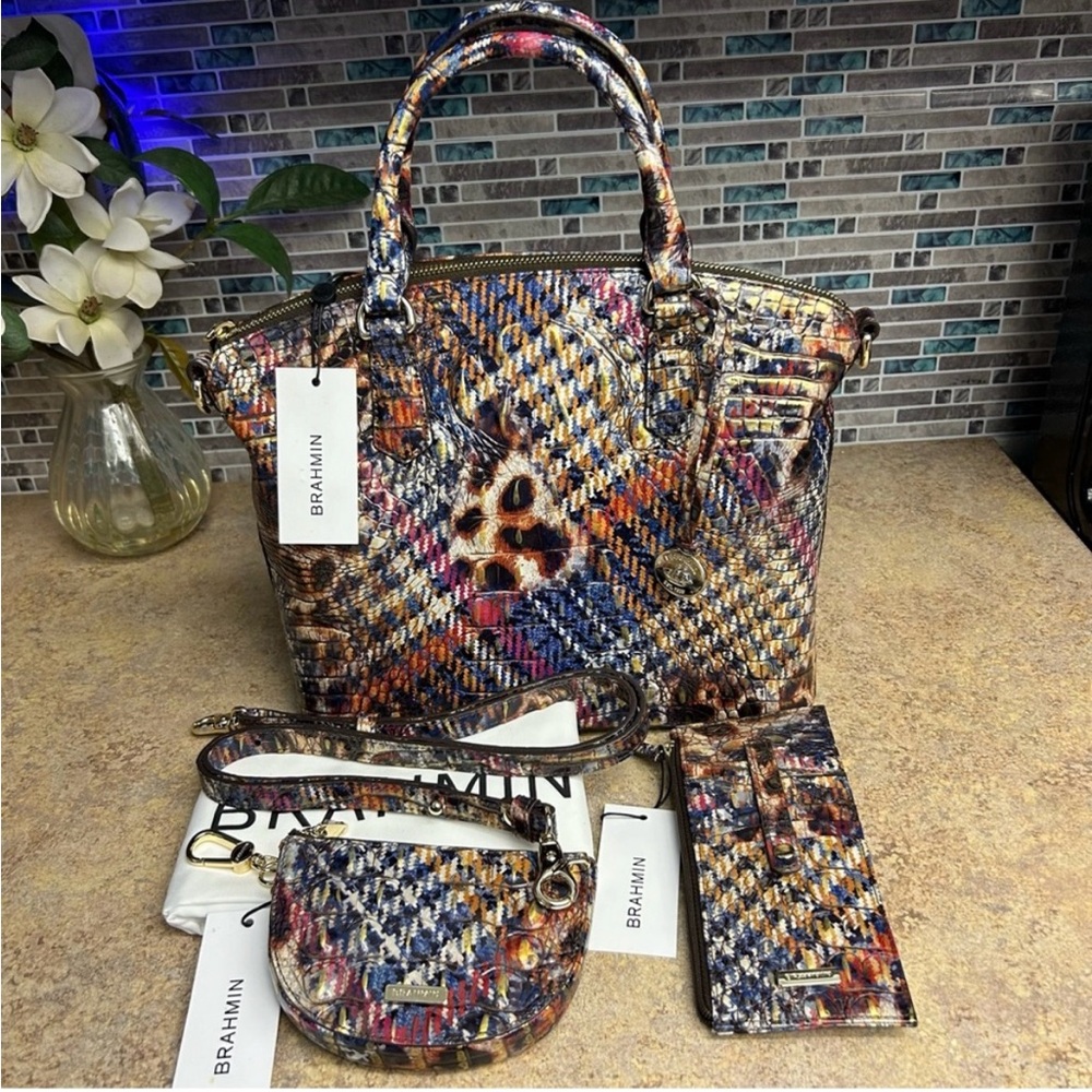 NWT Brahmin 3 Piece Set Duxbury Purse wallet Britt